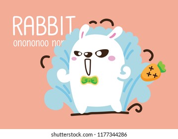 Cute Character Cartoon Rabbits on Old Rose Background, Proud, Cute Animal, Vector Illustration.