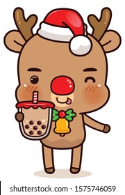 Cute Character Cartoon Reindeer Drink Bubble Milk Tea