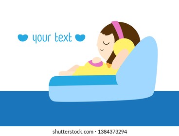 Cute Character Cartoon Relax Time for Pregnant Woman, Listening to Music, Vector illustration character design 