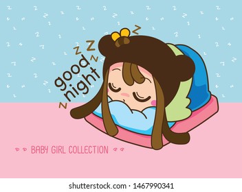 Cute Character Cartoon, Sleepy Baby girl collection, a cute Cartoon Girl. Vector, illustration.