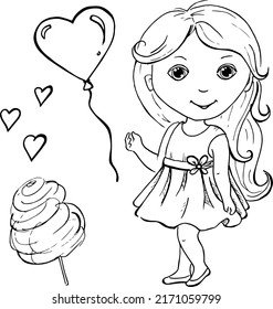 A cute character. Cartoon style. Children's illustration. Graphic image. Black silhouette on a white background. Clipart.