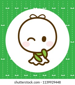 Cute Character Cartoon Teru teru bouzu on Purple Background, Rain Doll, Rainy Day, Vector Illustration