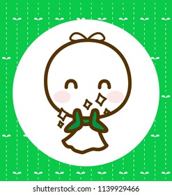 Cute Character Cartoon Teru teru bouzu on Green Background, Rain Doll, Rainy Day, Happy, Vector Illustration