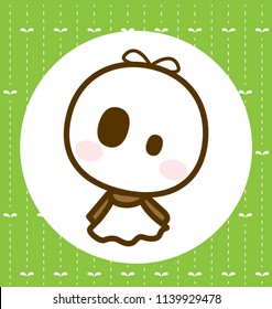 Cute Character Cartoon Teru teru bouzu on Green Background, Rain Doll, Rainy Day, Question, Vector Illustration