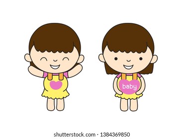 Cute Character Cartoon Young Pregnant Women, Happy, Vector Illustration, character design.
