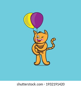 cute character cat with balloons