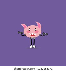 cute character cat lifting barbell, gym
