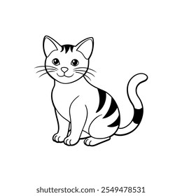 cute character cat, outline drawing style