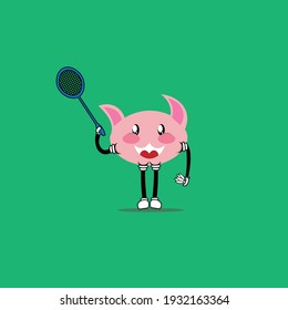 süße Charakterkatze, die Badminton spielt