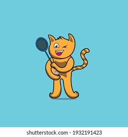 cute character cat playing badminton