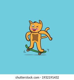 cute character cat playing skateboard