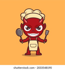 cute, character, chef, cartoon, devil, happy, illustration, smile, evil, funny, halloween, icon, food, vector, design, horror, scary, face, fun, mascot, monster, fear, holiday, symbol, concept, party,