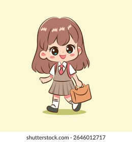 cute character chibi girl go to school element 