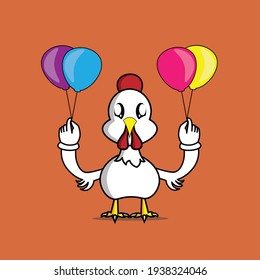 cute character chicken with balloons