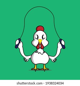 cute character chicken is skipping sport