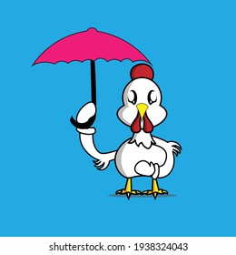 pollo de personaje lindo con paraguas