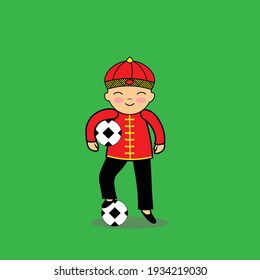 cute character chinesse playing football