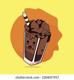 cute character chocolate ice cream cartoon illustration vector