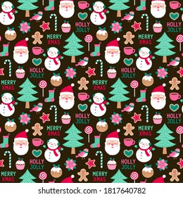 Cute character and christmas elements seamless pattern.