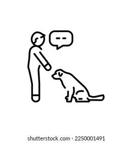 Cute character commands golden retriever color line icon. Dog training. Animal education