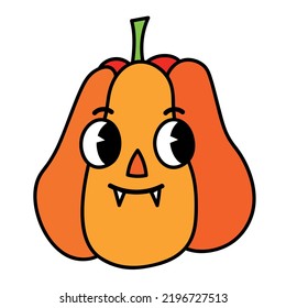 Cute character creepy Halloween pumpkin. Vector Halloween character cute vampire-pumpkin