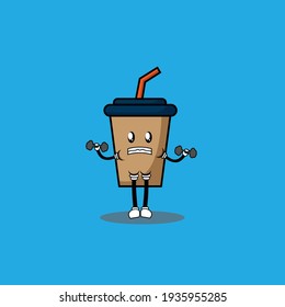 cute character cup lifting barbell, gym