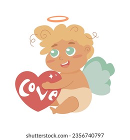 Cute character cupid boy sitting with heart