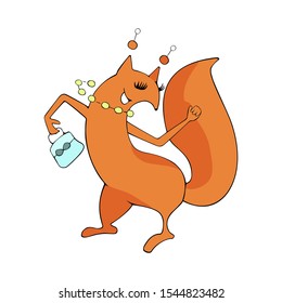 cute character dancing
squirrel character, fox dancing on her beads
the hero is dancing with a bag in his hands
vector illustration on a white background isolated