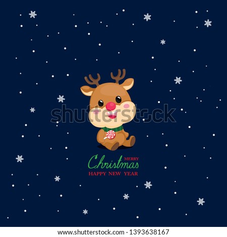 Cute character with dark blue background. Christmas banner.