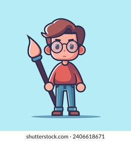 cute character design with brush in hand 