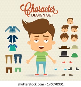 Cute character design with elements, accessories,clothes. Prepared for animation