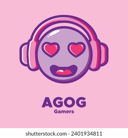 Cute character design of a enthusiastic
 gamers wearing headphones