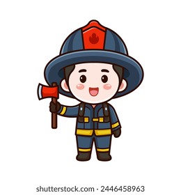 cute character design fireman with holding axe