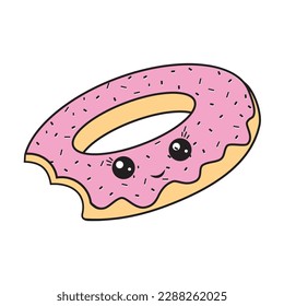 El personaje amable donut kawaii. Ilustración de tipo caricatura aislada por vectores. Concepto de carácter de poop