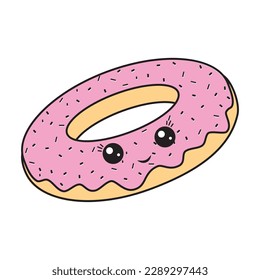 El personaje amable donut kawaii. Ilustración de tipo caricatura aislada por vectores. Concepto de carácter de poop