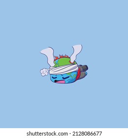 The cute character of earth headache with lots of fire vector icon illustration