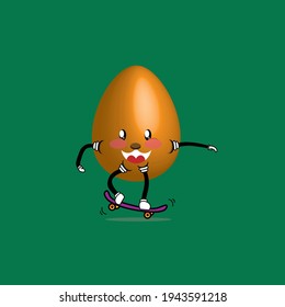 cute character easter egg playing skateboard