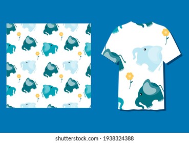 Cute Character Elephant Animal Seamless Patterns Can Be Used as Designs On Clothes, Wallpapers, Backgrounds. Vector Illustration