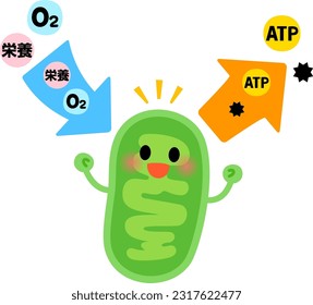 Cute character of an energy-generating mitochondrial, 'nutrition', 'nutrition'