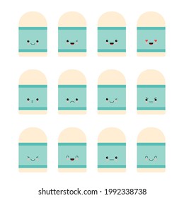 Cute Character Eraser with Different Expression. Vector Cartoon Illustration Set Collection