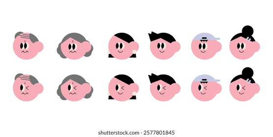 Cute Character Faces. Happy family. Face emoticon.