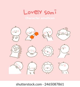 Cute character facial expression emoticon set