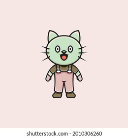 cute character farmer cat illustration in cartoon style