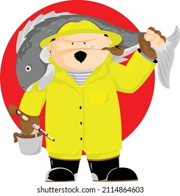 cute character fisherman vector illustration