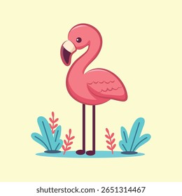 personagem bonito flamingo cor-de-rosa pássaro personagem vetor para elementos, adesivo e clipart