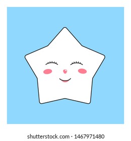 Cute character of fluffy star for the design of childrens wallpapers, patterns, prints, clothes, fabric. Star vector character isolated on pastel blue background.