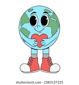 carácter lindo en forma de planeta tierra en el estilo de una groovía con corazón
