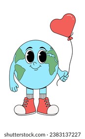 cute character in the form of planet earth in the style of a groovy
