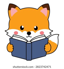 Cute Character Fox with Blue Syal Reading book Cute Character Fox with Blue Syal Reading book