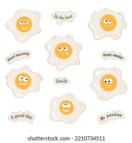 Cute character fried eggs. Color isolated Vector illustration of kawaii cartoon.